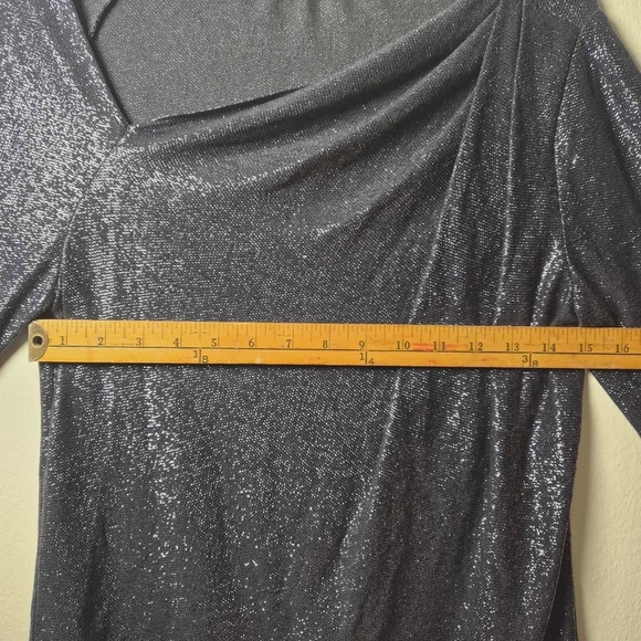 Ramy Brook Shimmering Navy Metallic Sparkly Draped Knit Top S - Picture 14 of 14